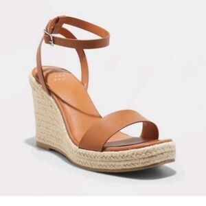 a new day Tan Wedge Sandals with Crisscross Straps